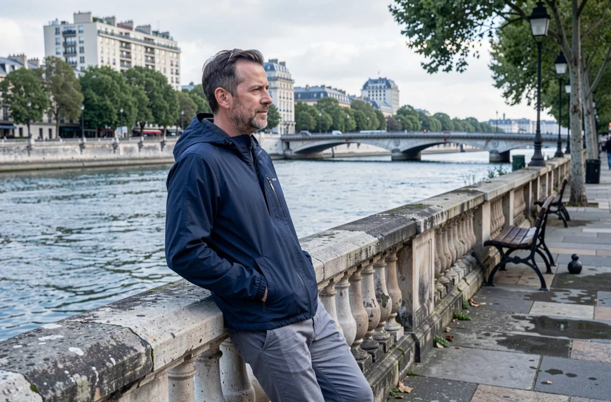 Homme contemplant la Seine depuis les berges dans les Hauts-de-Seine