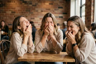 Trois femmes éclatant de rire autour d'une table de café, illustrant comment déclencher un fou rire entre amis