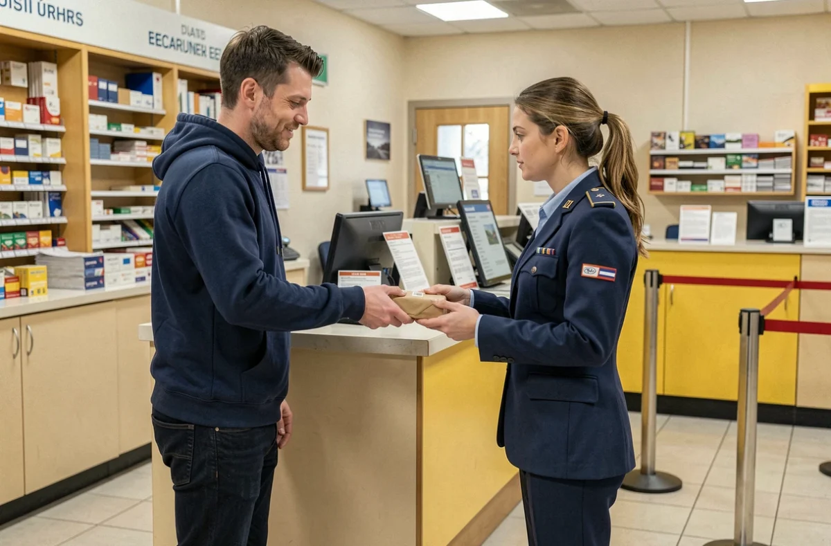 Homme déposant un colis dans un bureau de poste lors d'une vente entre particuliers sur Beebs